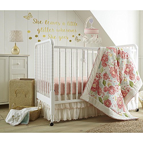 image for Levtex Baby Charlotte Coral and Cream Floral 5 Piece Crib Bedding Set,