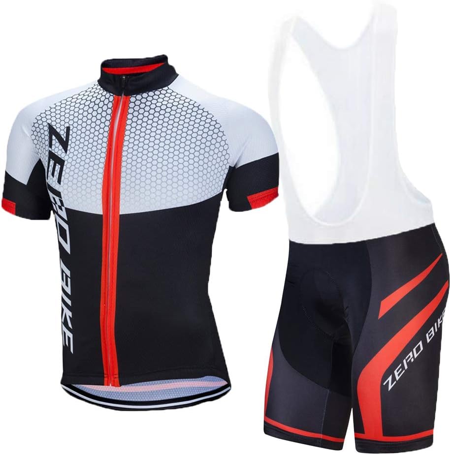 ZEROBIKE Men's Short Sleeve Breathable Cycling Jersey Sports Clothing 3D Padded Shorts Set Full Zip: Clothing