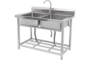 HARMOHABY Stainless Steel Freestanding Double Bowl Utility Sink With faucet for Garage,Laundry Room,Kitchen,and Restaurant Use,Commercial Grade,Durable and Easy to Clean,Perfect for Home & Busines Application