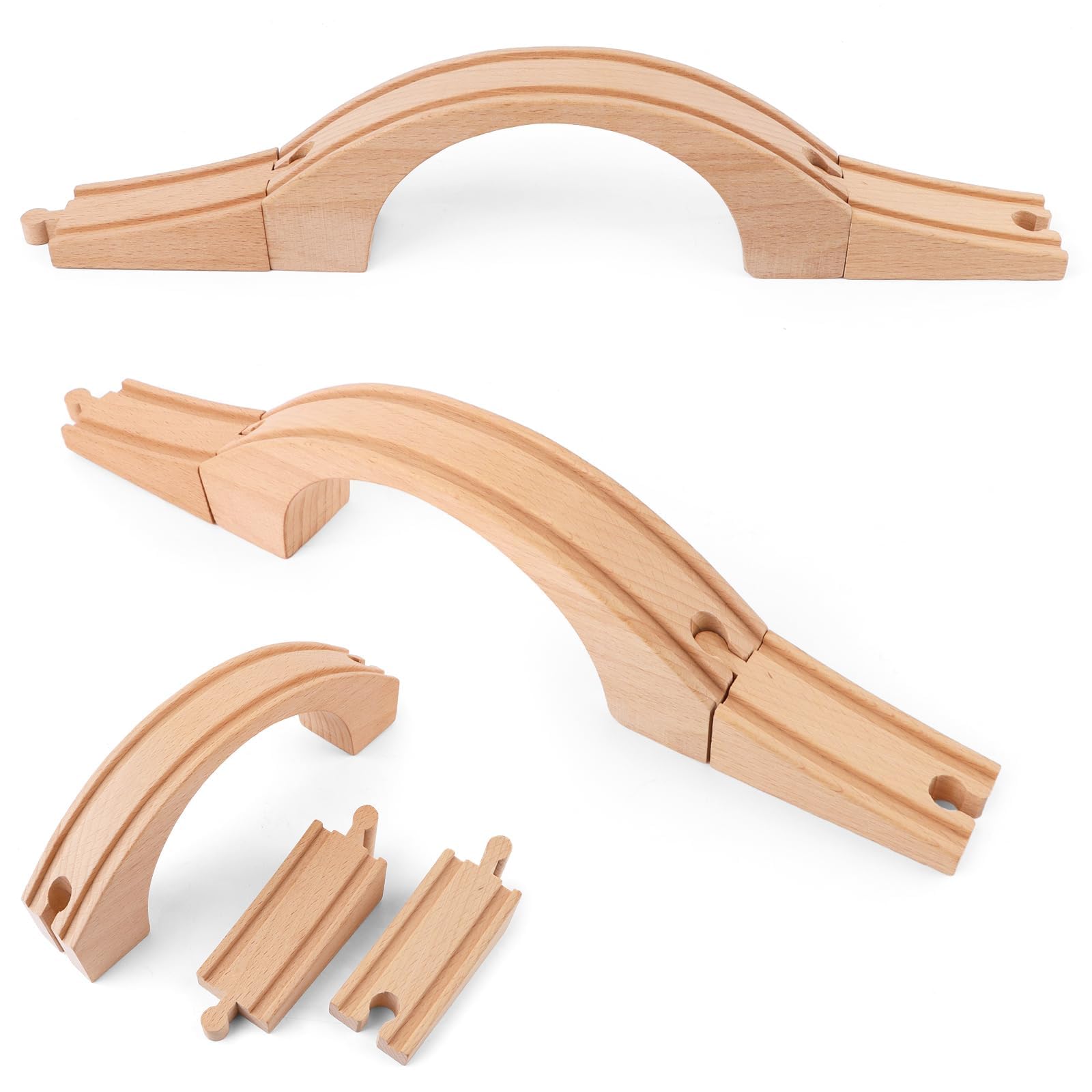 Wooden Train Track Bridge Wood Train Track Expansion Three Arch Bridge Wooden Toys Wood Train Track Accessories for Most Major Toy Trains Railway