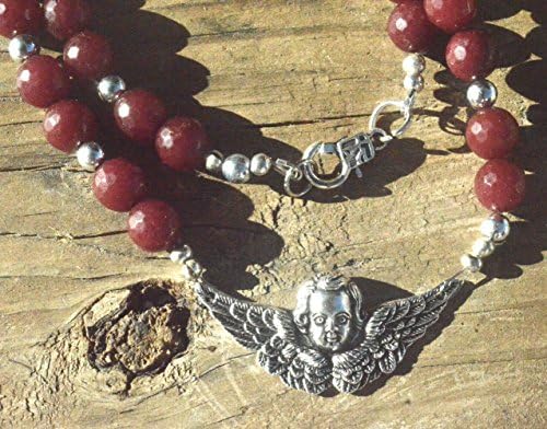 Cherub Angel Cupid Reproduction Steampunk Ruby Beads Pendant Beaded One of a Kind Necklace Silver Handmade Bali Filigree