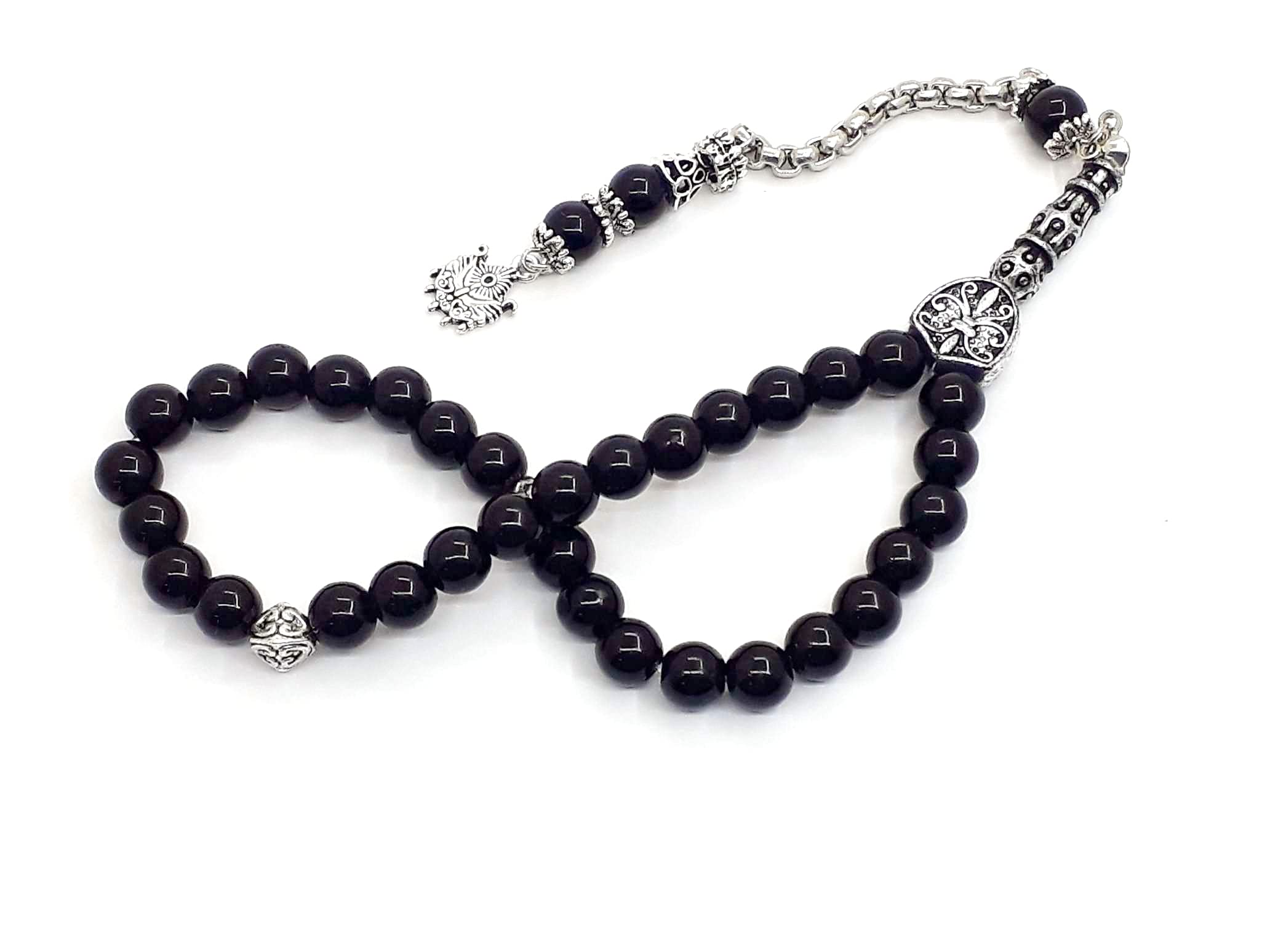 Prayer Beads Tesbih Tasbih Tespih Misbaha Subha 33, 28 cm, Muslim Islamic Rosary Prayer Wor Accessories Semi-Precious Stone Onyx Black Beads Ball 8 mm