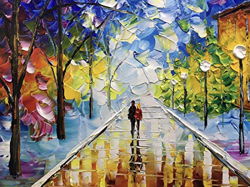 V-inspire Art， 24x36 Inch Oil Paintings Modern Abstract Landscape Artwork Romantic Rainy Night Canvas Painting Wall Art Home Decorations Wall Décor Stretched Frame Ready to Hang - Thumbnail 3