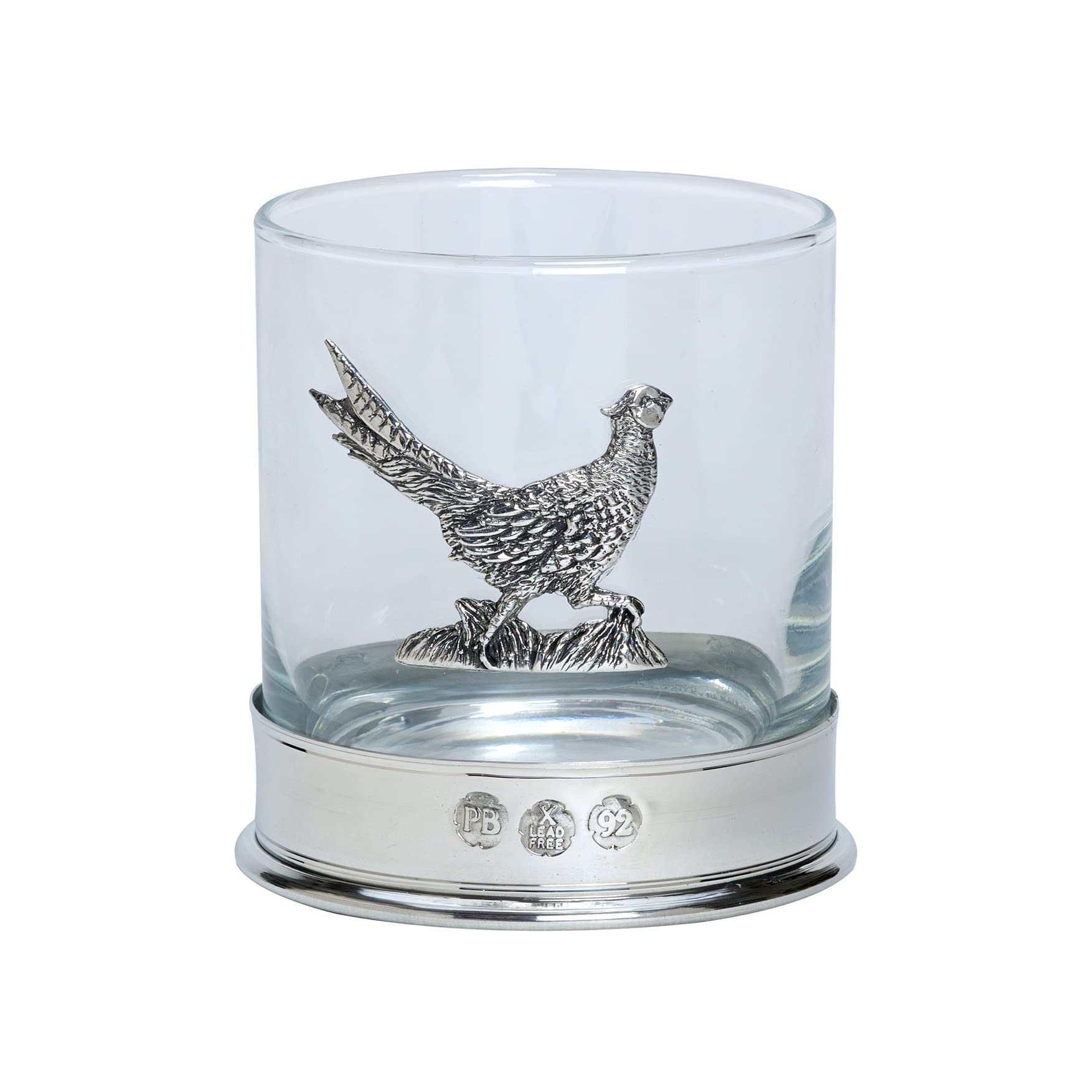 Farm Cottage Brands Pewterware Mounted 12oz Whisky Glass with a Standing Pheasant Emblem. in a Presentation Box of 1 or 2 Glasses (1)