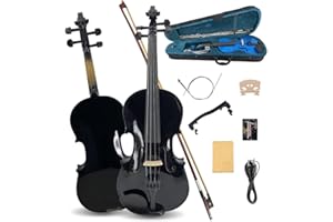 ModouString Electric Violin 4/4 full Size 4 string Acoustic Violin Spruce Maple Ebony Wood with Case, Bow Handmade for Beginners, Students, Professionals (Black)