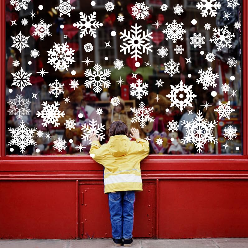 heekpek Christmas Window Stickers 235 Pcs Giant Snowflakes Stickers Xmas Window Stickers Christmas Scene Reusable Stickers Removable Window Clings for Christmas Decorations