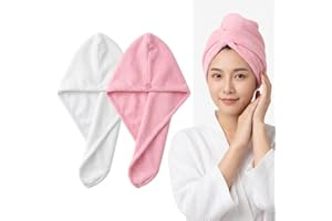 2-Pack Microfiber Hair Towel, Quick Dry Hair Turban Wrap, Super Absorbent Twist Towels Pink and White