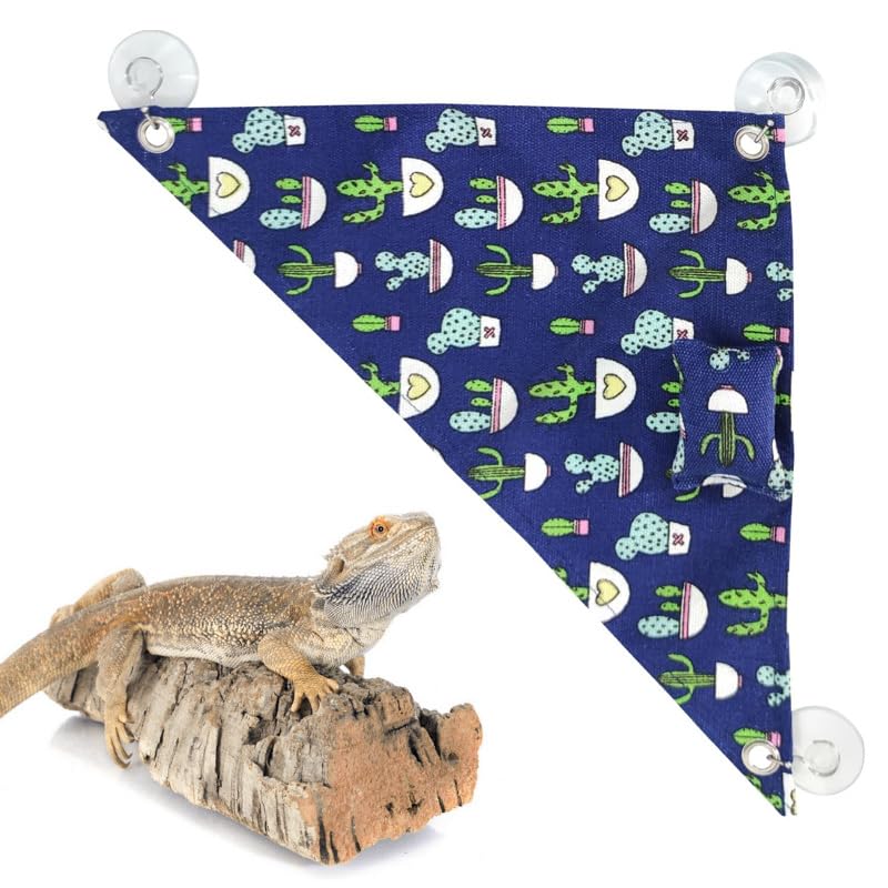 CQJ Bearded Dragon Hammock Swing Hanging Reptile Bed Lounger with Pillow Hooks & Suction for Large Small Bearded Dragons Geckos Lizards Snakes (Blue)