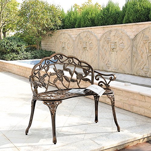 casa.pro Gartenbank Bronze Gusseisen - Wetterfester 2-Sitzer rund aus Metall im Antik-Design - Parkbank/Sitzbank/Eisenbank im Landhausstil – Bild 8