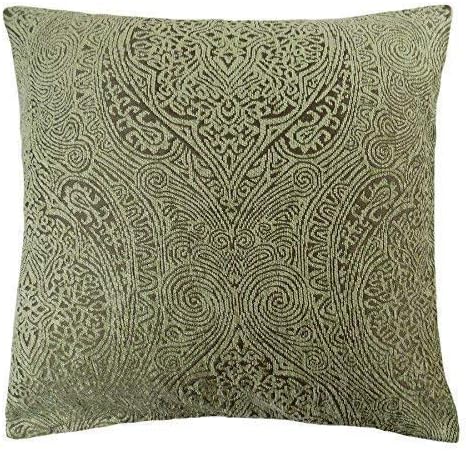 2 X LUXURY BAROQUE GREEN BROWN THICK CHENILLE WOVEN CUSHION COVERS 18" - 45CM
