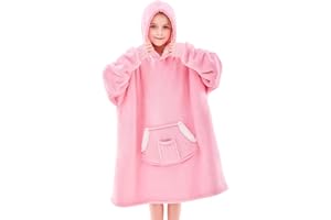 NORD ECO Wearable Blanket Hoodie for Kids & Teens 6-13 Year Old, Oversized Sherpa Fleece Sweatshirt with Pocket, Soft Cozy Hooded Blankets Christmas Birthday Gift for Boys and Girls, Pink