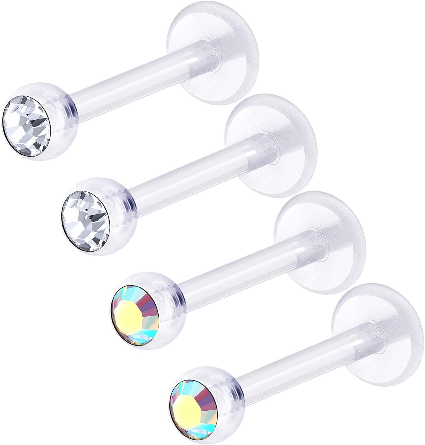 4Pcs Flexible Clear 16g 5/16 8mm Labret Earrings Piercing Jewelry Monroe Lip Tragus Spiderbite 3mm Clear Crystal More Choices