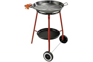 Garcima Andreu Paella Pan Set with Burner, 20 Inch Carbon Steel Outdoor Pan and Reinforced Legs Imported from Spain (12 Servi
