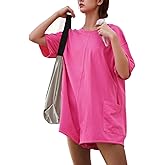 Tshirts Rompers for Women Casual Short Sleeve Back V Neck Oversized Pocket Shorts Overall Romper Cute Jumpsuits