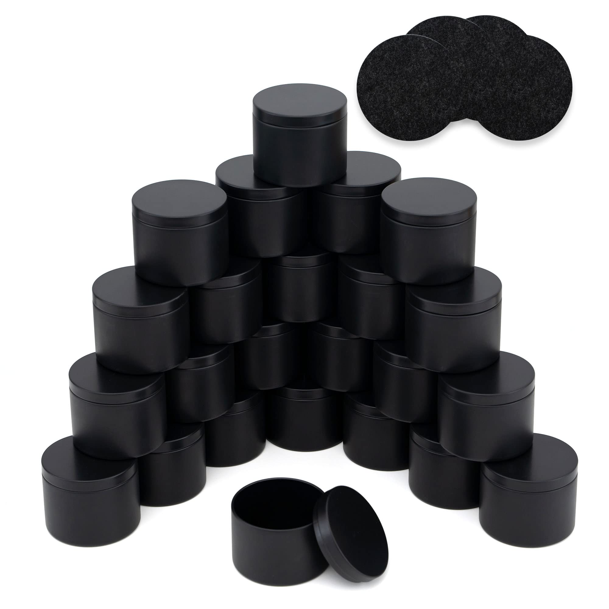 Quikobo Candle Tin 24 Pieces (Pure Black), 8oz/240ml Candle Containers, Empty Candle Containers for Candles DIY Set, Candle Jars for Candle Making or Candle Making