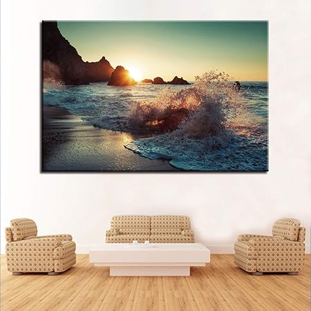 Rtckf Hd Impression Toile Affiche Ocean Vague Plage Paysage