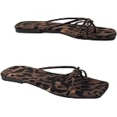 WDIRARA Women's Leopard Flip Flops Square Open Toe Strappy Thong Sandals Flats Slides Sandals Brown 8