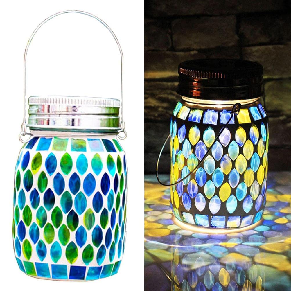Mosaic Solar Lights, Color Changing Solar Powered Glass Mosaic Ball Led Garden Lights, Outdoor Hanging Lanterns Waterproof Mosaic Solar Lanterns Night Lights for Patio,Garden,Yard