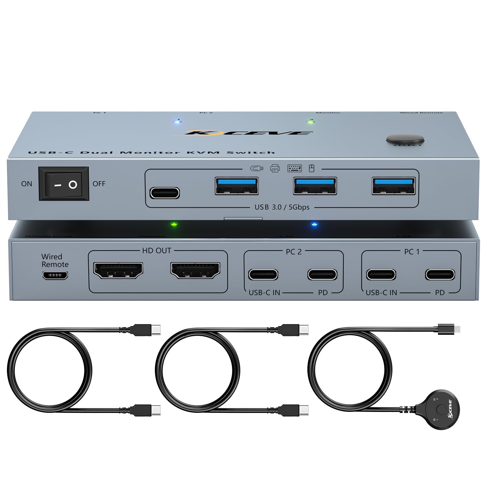 Photo 1 of ***ISSUES FUNCTIONING WITH DISPLAY PORT*** USB C KVM Switch 2 Monitors 2 Laptops, 4K@60Hz USB C Dual Monitor KVM Switch for 2 laptops to Share 2 Monitor and 4 USB3.0 Devices, 80W PD Charging, Wired Remote and Cables Included