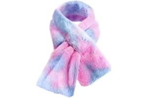 Coume Kids Scarf for Girls Boy Rainbow Toddler Winter Scarf for Little Girl Neck Warmer Cute Gradient Cross Tie Fluffy Collar