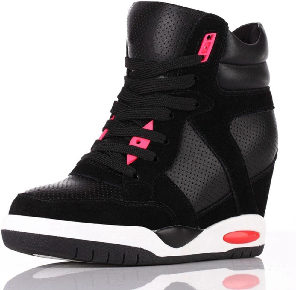 Queen Bootie Women's Anti-Slip Rubber High Top Lace Up Sneaker Wedges Breathable Hidden Heel Round Toe Platform Casual Shoes