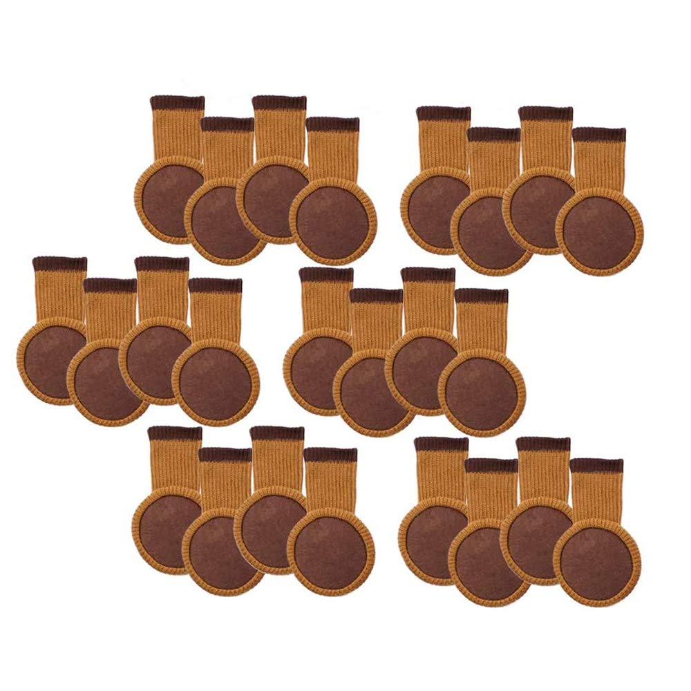 POFET 24pcs Chair Leg Socks with Felt Pads, Elastic Knitted Furniture Booties, Thick Wood Floor Furniture Legs Protectors Pads Covers Caps Set - Avoid Scratches & Noise, Anti-slip(Brown)
