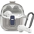 [Secure Lock] Clear Case for JBL Tune Flex Case Cover Compatible with JBL Tune Flex True Wireless Noise Cancelling Earbuds Anti-Scratch Protective Cover with Keychain (Clear Grey)