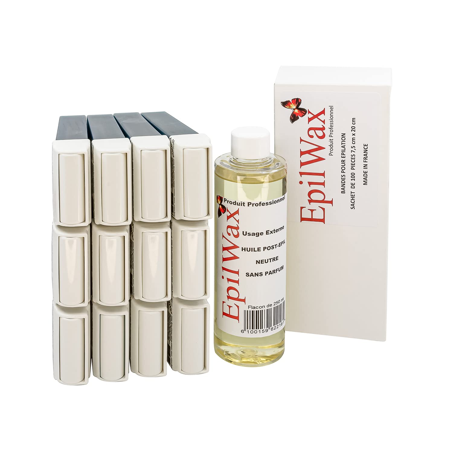 EpilWax - Lot de 12 x Roll On Cire Epilation à l'Azulène + 100 x Bandes d'Épilation + Huile après Épilation - Jambes, Aisselles, Corps - Facile à étaler et à Retirer — image 1