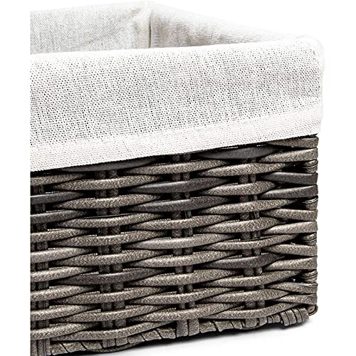 4 Pack Rectangular Wicker Storage Baskets with Liners Small Decorative Bins for Organizing
