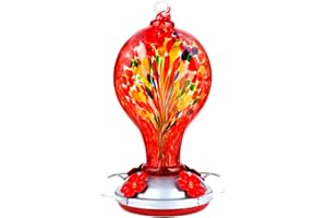 Glass Hummingbird Feeder for Outdoor Hanging Hand Blown Large 32 Ounces Colorful Garden Patio Hummingbird Feeder for Women wi