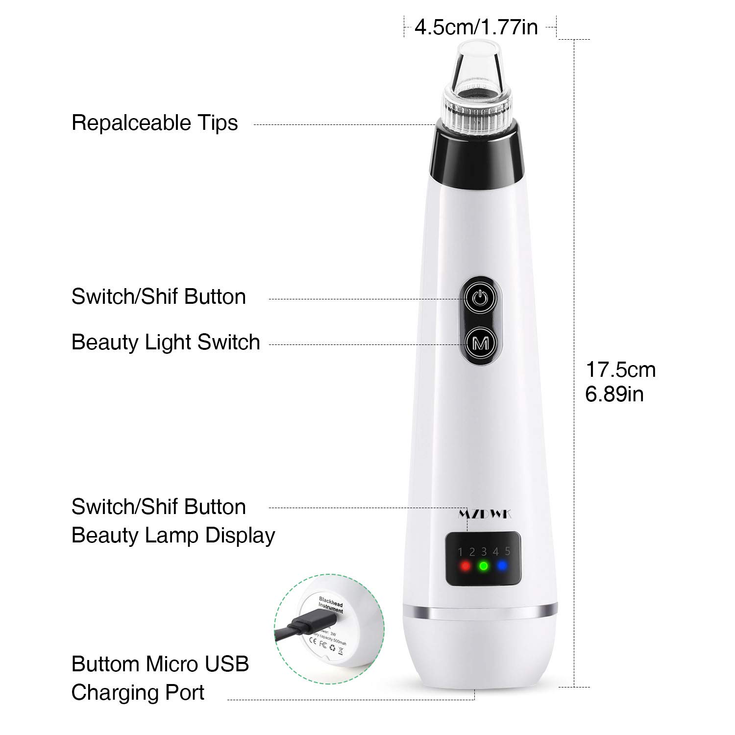 Blackhead Remover Pore Vacuum, Electric Blackhead Vacuum Suction Tool Set Skin Facial Pore Cleaner, Acne Comedo Eliminator Blackhead Extractor Device for Women\'s Skin Care with 5 Multi-Functional Probe