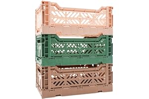 LUNA CRATES Collapsible Storage Box, Foldable Crate Organizer Bin with Handle, Stackable Crates for Home Organization