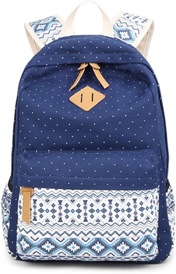 Honeymall Cute Lightweight Canvas Bookbags Fashion School Backpacks for Teen Girls(Blue)