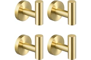 KES Gold Towel Robe Hook for Bathroom Kitchen Hanging Key Hat Coat Hooks SUS304 Stainless Steel Brushed Gold 4 Pack, A2164-BZ