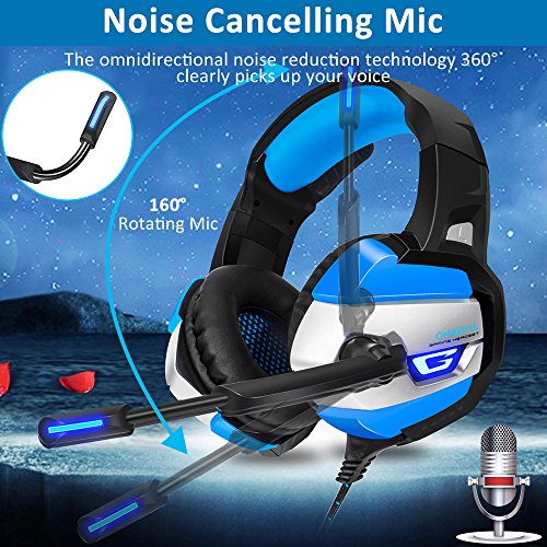 Gaming Headset for PS4, Xbox One(adapter needed)/S/X,PC, Bovon Stereo Noise Canceling Over Ear Headphones with Mic, LED Light, Soft Memory Earmuffs for Nintendo Switch (Audio) Laptop Mac