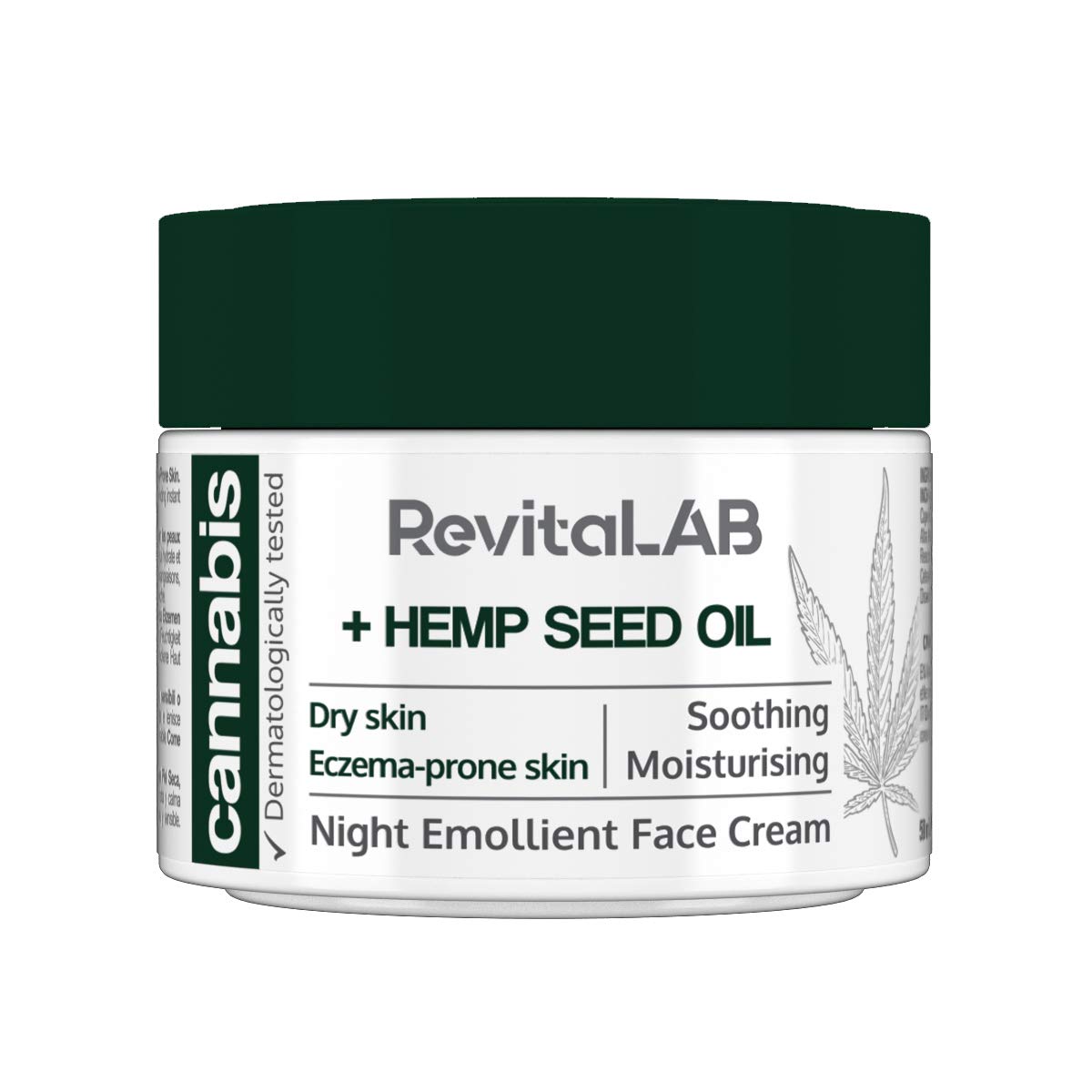 RevitaLAB Cannabis Extract Night Emollient Face Cream with Organic Hemp Seed Oil for Deep Nourishment, Dermatologically Tested Moisturiser for Sensitive Skin, 50 ml