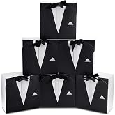 Motipuns 6 Groomsmen Gift Box Tuxedo Desian with Ribbon, Black | Wedding Proposal for Best Usher Man, Tuxedo Style Black Ribbon, Groomsman Gift, 7.87x7.87x3.94 Inch Reusable Pape