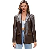 DIASHINY Women's Faux Leather Blazer Oversized Vintage Lapel Button Down Fashion Leather Jacket