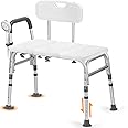 TABEKE Tub Transfer Bench for Bathtub, FSA/HSA Eligible 500lb Compact Shower Chair with Backrest & Padded Armrest, Height Adjustable Shower Bench W.Suction Cups, Shower Seat for Elderly and Disabled