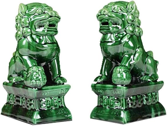 Peking Lions Statuen Paar Fu FOO Hunde Feng Shui Dekoration Keramik