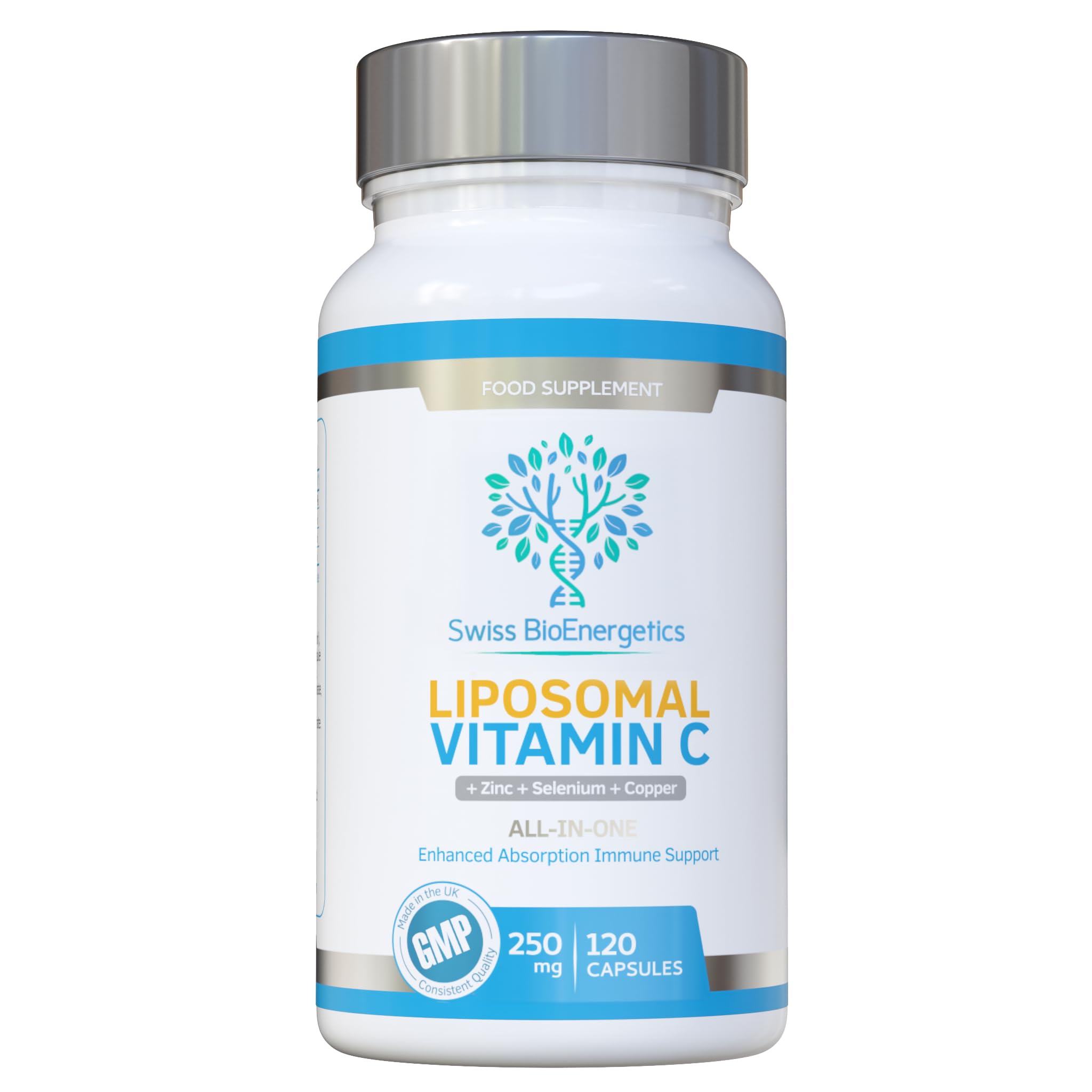 Liposomal Vitamin C Complex with Zinc, Selenium and Copper : All-in-ONE Enhanced Absorption Immune Support : 250mg, 120 Vegan Capsules (4 Month Supply) : Non-GMO, Made in UK