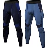 LANBAOSI Mens Compression Pants with Pockets Workout Leggings Running Tights Cool Dry Athletic Sports Gym Baselayer 2 Pack