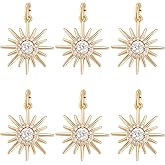 Beebeecraft 1 Box 6Pcs Sun Charm 18K Gold Plated Cubic Zirconia Flat Round Celestial Solar Eclipse Pendants Charms with Jump Ring for Jewellery Making DIY Necklace Bracelet Crafts