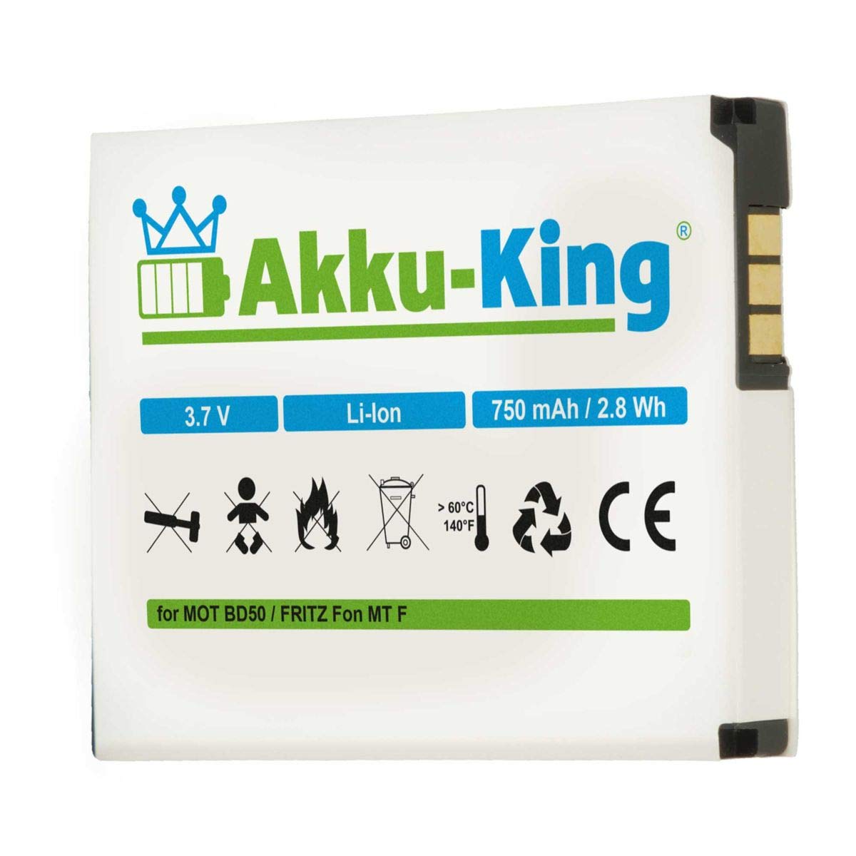 Akku-King Akku für AVM Fritz!Fon MT-F, M2, C4, C5, Motorola MOTOFONE F3 - ersetzt BD50, SNN5796A, 312BAT006 Li-Ion - 750mAh