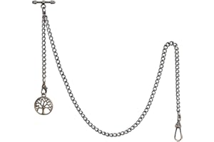 Kchss Pocket Watch Chain Double Albert Chain T-Bar Watch Chain with Compass Rudder/Tree Pendant