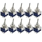 TOOGOO(R) 10 Pcs AC 125V 6A Amps ON/ON 2 Position DPDT Toggle Switch