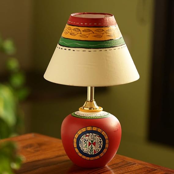 Terracotta Handpainted warli red matki lamp - Table Lamp Night Lamp Table for Living Room Table Lamps for Bedroom Modern
