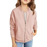 Haloumoning Girls Zip Up Jackets Kids Fall Long Sleeve Sweatshirts Outerwear with Pockets 5-14 years