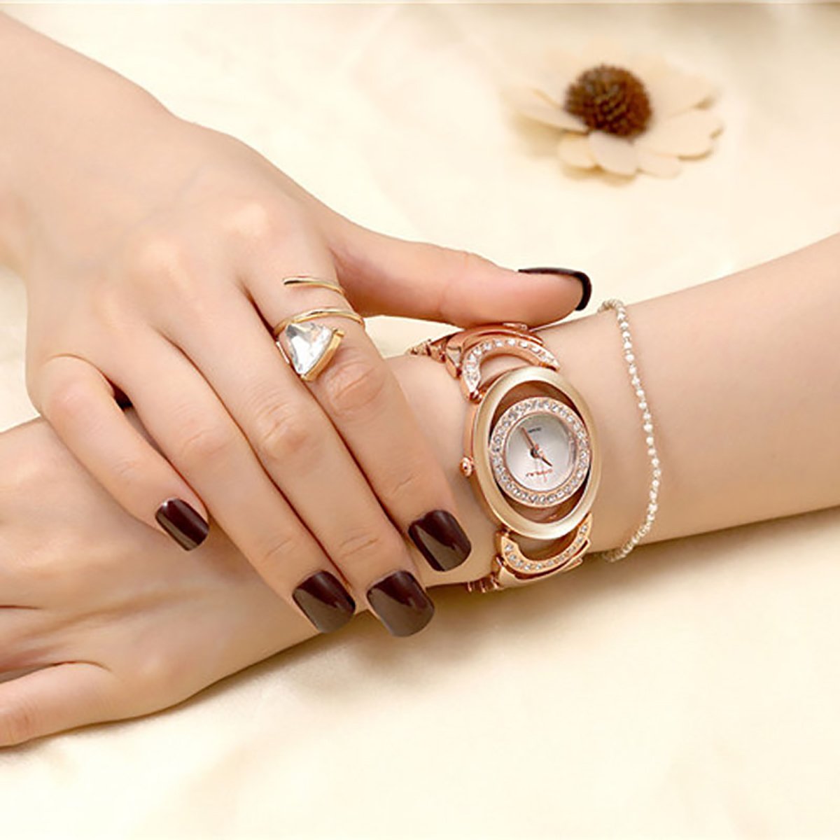 Longqi, orologio al quarzo da donna elegante e di qualità; colore oro Rose Gold