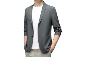 Men's Casual Blazer Lapel Two Buttons Lightweight Satin Suit Working 3/4 Sleeve Fashion Thin Jacket Plus Size Outdoor